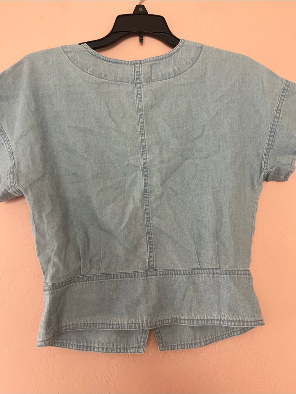 Madewell Light Blue Short-Sleeve Button Crop Top - Picture 6 of 9
